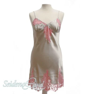 Seide Baby-Doll FLORA LACE von Luna di Seta grau mit rosa Spitze - Bild 1 von 3