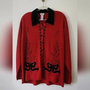 Übergröße Strickjacke Samt Schleife bestickt Urlaub Party Coquettegirl Weihnachten - Bild 1 von 8