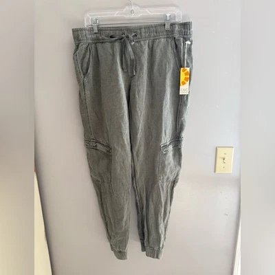 C&C California Cargo Joggers Women’s SZ L Linen Blend Light Green New Fall Boho - Image 1 of 4