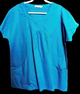 Misslook 5XL blue circle neck pleated pockets dolman short sleeve plus top - Imagen 1 de 6