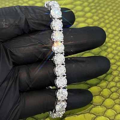 50Ctw Lab Created Diamond 14K White Gold Plated Tennis 8 MM Men's Bracelet - Image 1 of 4