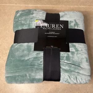 NWT Lauren Ralph Lauren Twin/XL 66x90 Aqua Plush Classic Micromink Blanket - Picture 1 of 2