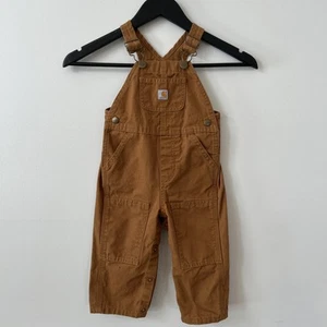 Carhartt Baby Unisex Bib Overalls Duck Canvas Flannel Lined Brown Sz 18M - Afbeelding 1 van 7