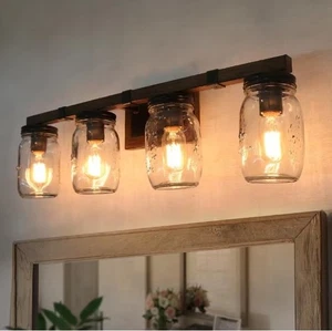 Araphi 4-Light Brushed Brown Rust Black Bathroom Vanity Light with Clear Jar Gla - Picture 1 of 8