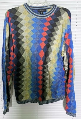 Vintage 90’s Jhane Barnes Multi Color Diamond Pattern Art Knit Sweater Men’s LRG - Image 1 of 3