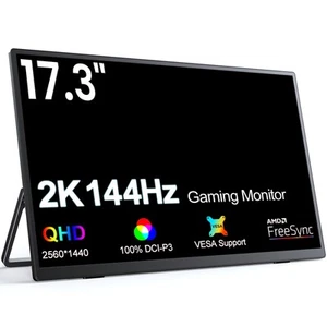 EVICIV 17.3" Portable Monitor IPS LCD QHD 144Hz HDMI USB C Type-C Display Screen - Afbeelding 1 van 11