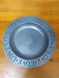 Vintage Duratale by Leonard Round Pewter Decorative Plate "LOVE" Made In Italy - Picture 1 of 5