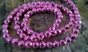 Nat Electroplated Hematite, Faceted, 4mm, Non Magnetic, Hot Pink, Approx 92pce - Picture 1 of 3