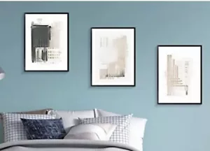Canvas Wall Art Decor Set Of 3 Neutral Colors 17x13 Contemporary New - Picture 1 of 11