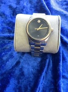 MOVADO SPORTIVO Two-Tone Stainless Steel Black Dial Date Watch Sapphire Crystal - Picture 1 of 6