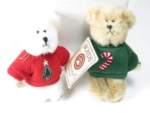 2 Christmas Tree & Candy Cane Miniature BOYDS BEAR in Sweater Plush Jointed Rare - Bild 1 von 3