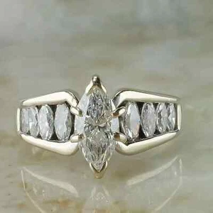 2.69Ct Marquise Cut Moissanite Solitaire Engagement Ring Solid 14K White Gold - Picture 1 of 11