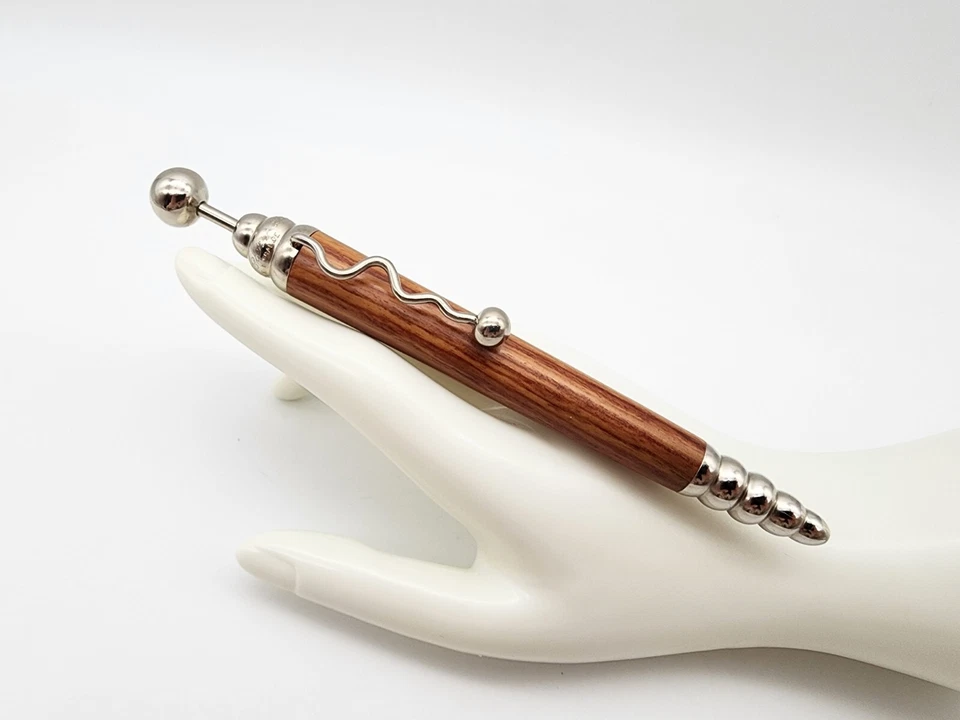 VINTAGE JEAN PIERRE LEPINE FRANCE 6" ZIG ZAG BALL PT PEN BROWN WOODGRAIN EX.COND - image 1 of 4
