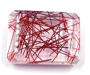 153.30 CT Red Rutilated Quartz Certified Emerald Cut Transparent Loose Gems 5MST - Picture 1 of 7