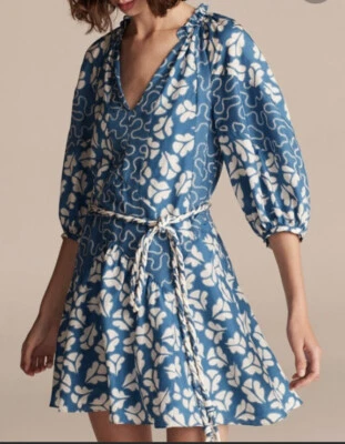 NWT Rebecca Taylor Perla Petal Print Puff Sleeve Silk Mini Dress Size Large $495 - Image 1 of 4