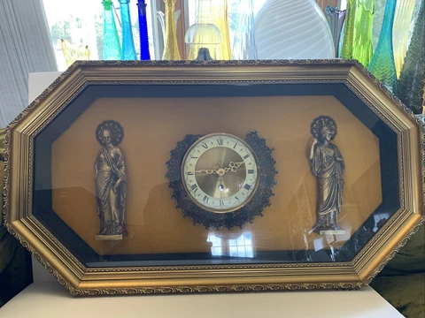 Mid Century 8 Day Wind Up Wall Clock Germany Large 35” W/ KEY Working Very RARE! Cover