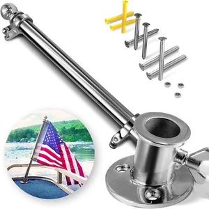 Anley Boat Flagpole Kit with Flag Pole and Mounting Base Marine Grade Mount - Picture 1 of 7