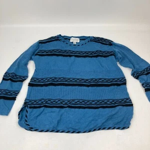 Linea Leisure by Louis Dell'Olio Mixed Media Pointelle Top Blue/Black Med - Picture 1 of 10