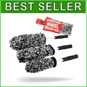 Professional 3-Piece Microfiber Wheel Brush Kit - Ultimate Car Care Essentials - Picture 1 of 11