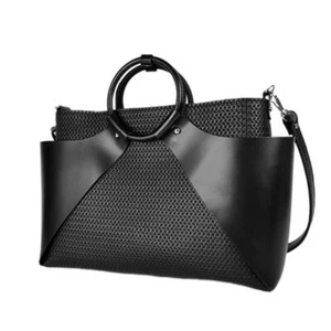 Bolso de Mano para Mujer Cuero GENUINO Tejido Bolso de Mano Negro Bolso de Hombro - Imagen 1 de 18