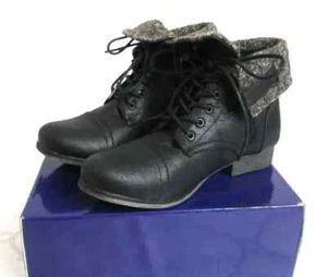 Madden Girl Mountain Duena Boots Women Sz 8.5 Black Leather Lace-up Side Zip - Picture 1 of 10