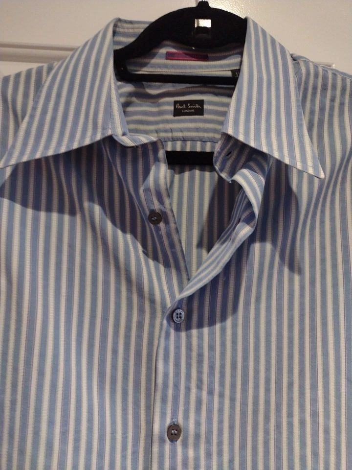 Camisa de vestir Paul Smith para hombre talla 18/45 azul y blanco a rayas manga larga Italia Foto 1 de 4