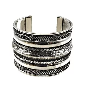 Mode verziert Messing Boho Manschette Silber Metall Armband Ethno Patina Armband - Bild 1 von 1