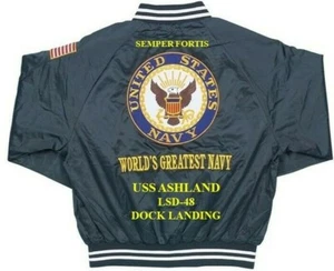 USS ASHLAND LSD-48 DOCK LANDING EMBROIDERED SATIN JACKET(BACK ONLY) - Picture 1 of 10