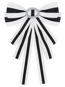 Women's Large Striped Bow Brooch Rhinestone Brooch Bows Ties One Size White-B... - Picture 1 of 4