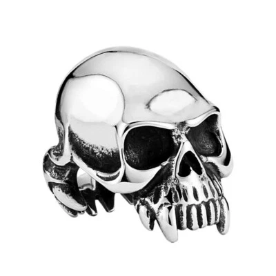 Fangs Skull Vampire Skull Ring Stainless Steel Men's Gothic Big Mouth Skull Ring - Image 1 of 4