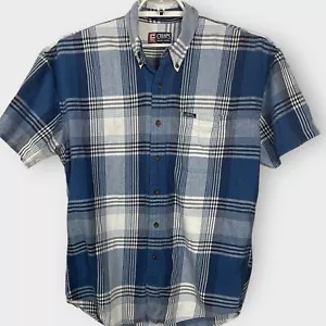 Vintage Chaps Ralph Lauren Shirt Large Men's 100% Cotton Blue White Plaid 90s - Picture 1 of 5