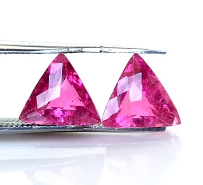 Natural Pink Tourmaline Trillion Checker Cut Pair 9x9 mm 5.02 CTS Loose Gemstone - Image 1 of 4