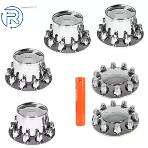 Semi Truck Wheel Kit Axle Cover 33mm Lug Front + Rear Complete Chrome Hub Cover - Picture 1 of 8