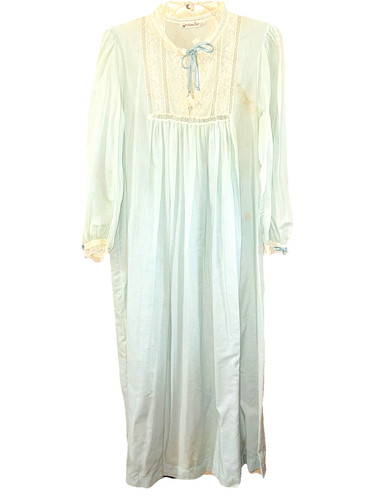 Camicia da notte Christian Dior blu vintage anni 70 maniche lunghe pizzo tg media