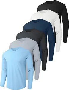 6 Pack Men'S Quick Dry Long Sleeve Shirts Moisture Wicking Sun Protection Perfor - Picture 1 of 12