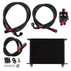 15 Row AN10 Universal Engine Transmission Oil Cooler Filter Adapter Hose Kit - Picture 1 of 11