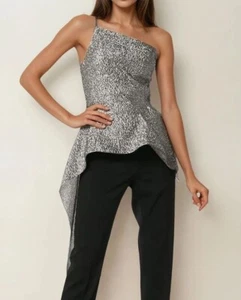 Roland Mouret Silver One-Shoulder Blouse UK 6 - Picture 1 of 9