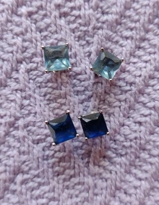 2 Paar Ohrstecker Sterlingsilber blau CZ quadratisch - Bild 1 von 3