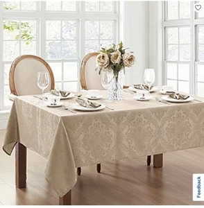 Elrene Home Fashions Water & Stain Resistant Laurel Tablecloth - TAUPE 60X144 - Picture 1 of 6