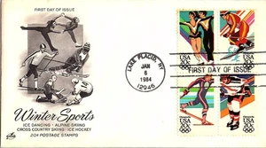Celebrating Olympic Winter Sports Jan 6, 1984 Block of 4 Mail Cover FDC - Picture 1 of 1