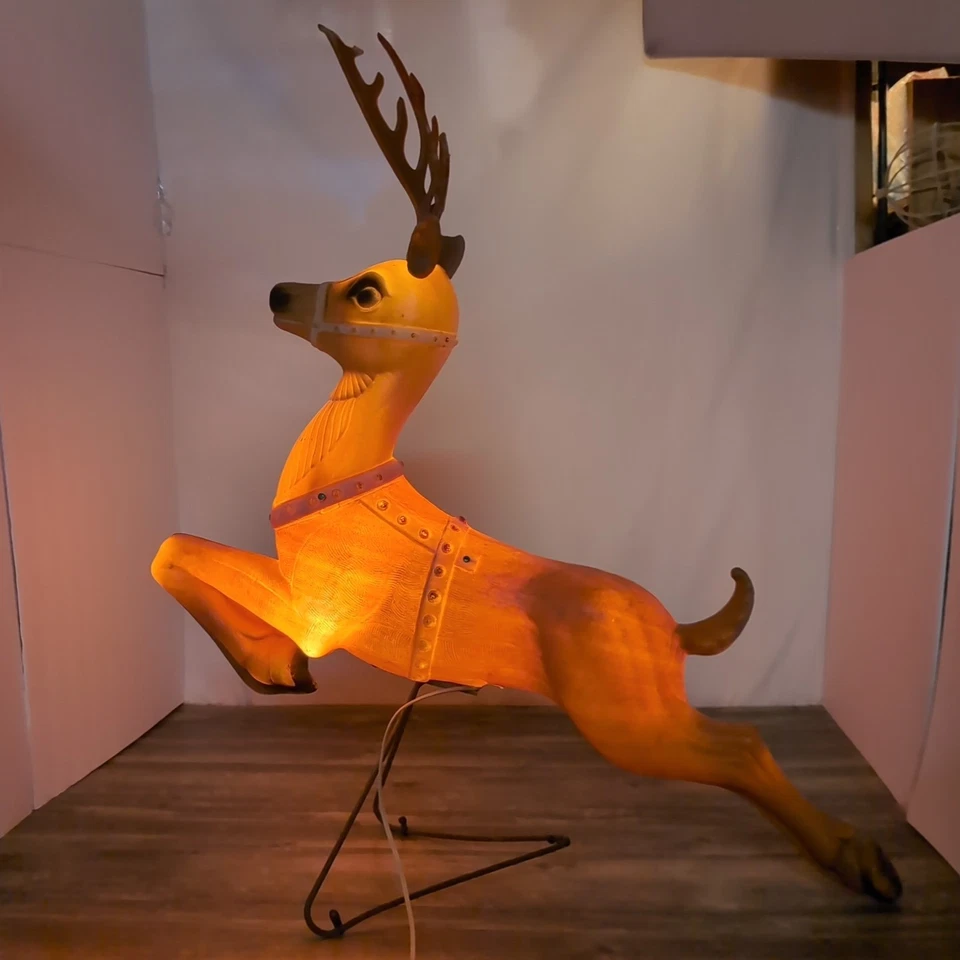 Vintage POLORON Christmas Santa Sleigh Reindeer Lighted Blow Mold W/Stand - Image 1 of 4