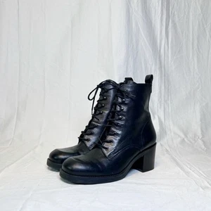 Vintage Y2K Nine West Black Lace Up Chunky Booties Combat Ankle Boots~9.5~ - Picture 1 of 7