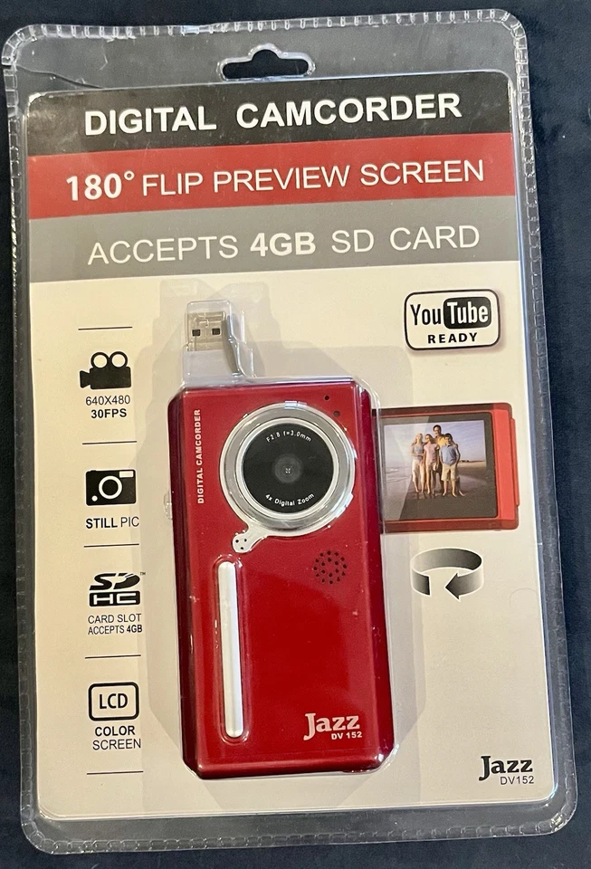 Jazz DV152 Digital Camcorder Red 1.5" 180 Degree Color Screen 4X Zoom 4GB SD - Image 1 of 2