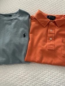 Lot Of 2 - Polo Ralph Lauren, Logo T-shirt Steel Blue & Orange Polo, Size 8 - Picture 1 of 13