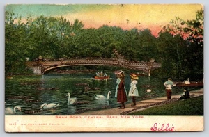 Schwanenteich & Bogenbrücke, Central Park New York — Glitzer verziert, verschickt - Bild 1 von 2