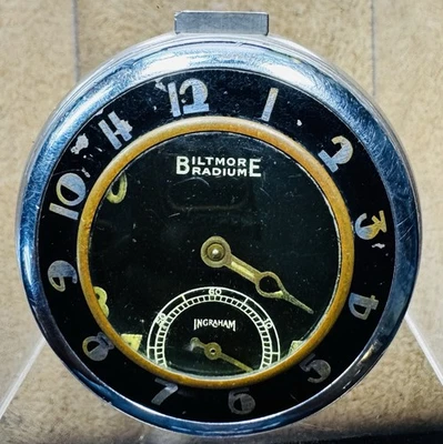 Reloj Bolsillo Luminoso Vintage Segunda Guerra Mundial Ingraham Biltmore Esfera Negra Para Piezas Reparación Foto 1 de 2