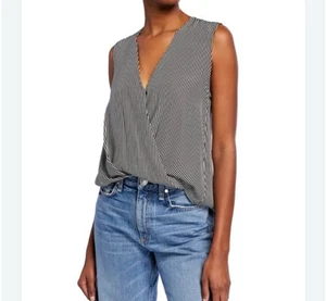 Rag and Bone Victor Black White Stripe 100% Silk Sleeveless Top Tank Women’s XL - Picture 1 of 8