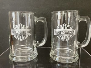 Harley-Davidson Motorcycles Glass Mug Set 2 Clear 5.5" Tall - Picture 1 of 6