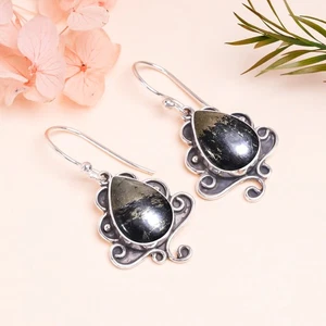 Pyrite In Magnetite Gemstone Handmade 925 Sterling Silver Jewelry Earrings - Picture 1 of 4