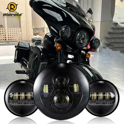 Black 7" LED Headlight & 4.5" Fog Passing Lamps For Harley Davidson Street Glide - Image 1 of 4